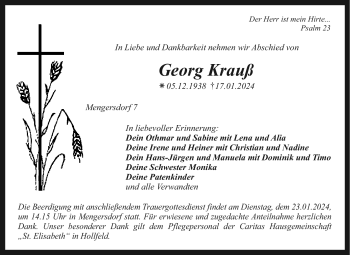 Anzeige von Georg Krauß von Nordbayerischer Kurier