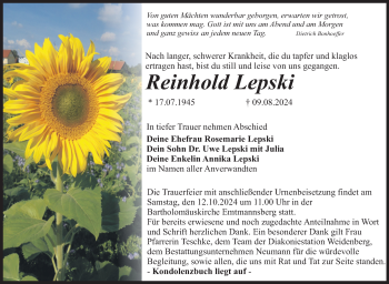 Anzeige von Reinhold Lepski von Nordbayerischer Kurier