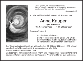 Anzeige von Anna Kauper von Nordbayerischer Kurier