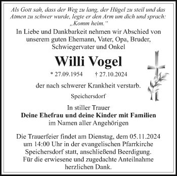 Anzeige von Willi Vogel von Nordbayerischer Kurier