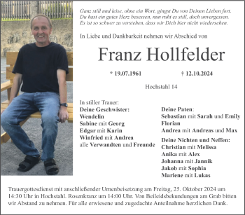 Anzeige von Franz Hollfelder von Nordbayerischer Kurier