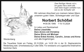 Anzeige von Norbert Schößel von Nordbayerischer Kurier