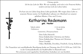 Anzeige von Katharina Redemann von Nordbayerischer Kurier