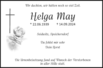 Anzeige von Helga May von Nordbayerischer Kurier