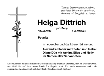 Anzeige von Helga Dittrich von Nordbayerischer Kurier