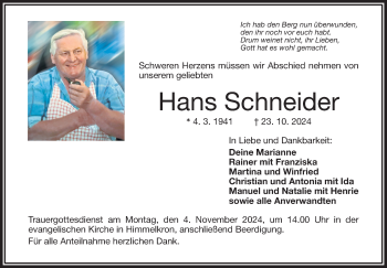 Anzeige von Hans Schneider von Nordbayerischer Kurier