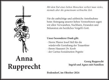 Anzeige von Anna Rupprech von Nordbayerischer Kurier