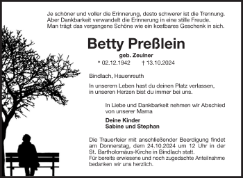 Anzeige von Betty Preßlein von Nordbayerischer Kurier