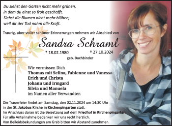 Anzeige von Sandra Schraml von Nordbayerischer Kurier