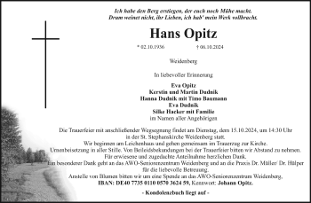 Anzeige von Hans Opitz von Nordbayerischer Kurier