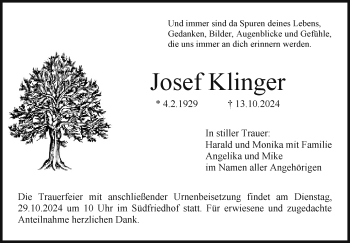 Anzeige von Josef Klinger von Nordbayerischer Kurier