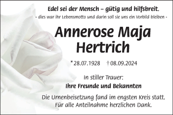 Anzeige von Annerose Maja Hertrich von Nordbayerischer Kurier