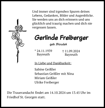 Anzeige von Gerlinde Freiberger von Nordbayerischer Kurier