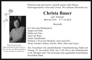 Anzeige von Christa Bauer von Nordbayerischer Kurier