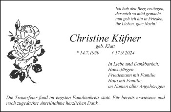 Anzeige von Christine Küfner von Nordbayerischer Kurier