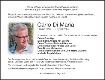 Anzeige von Carlo Di Maria von Nordbayerischer Kurier