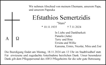 Anzeige von Efstathios Semertzidis von Nordbayerischer Kurier