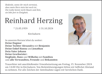 Anzeige von Reinhard Herzing von Nordbayerischer Kurier