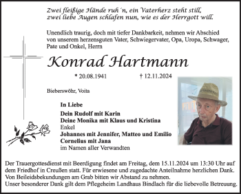 Anzeige von Konrad Hartmann von Nordbayerischer Kurier