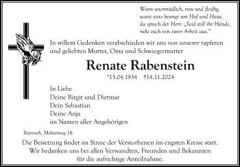 Anzeige von Renate Rabenstein von Nordbayerischer Kurier