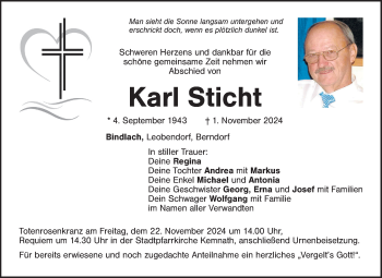 Anzeige von Karl Sticht von Nordbayerischer Kurier