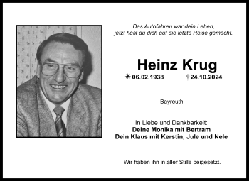 Anzeige von Heinz Krug von Nordbayerischer Kurier