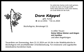 Anzeige von Dora Käppel von Nordbayerischer Kurier