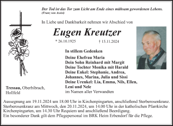 Anzeige von Eugen Kreutzer von Nordbayerischer Kurier