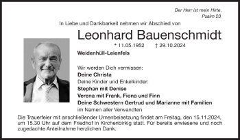 Anzeige von Leonhard Bauenschmidt von Nordbayerischer Kurier