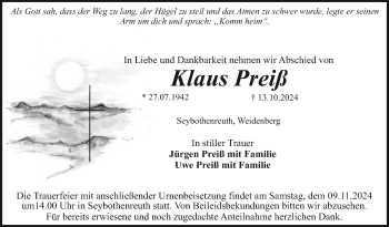 Anzeige von Klaus Preiß von Nordbayerischer Kurier