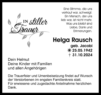 Anzeige von Helga Rausch von Nordbayerischer Kurier