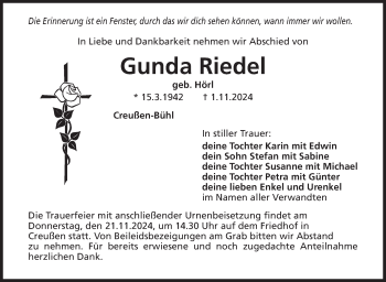 Anzeige von Gunda Riedel von Nordbayerischer Kurier