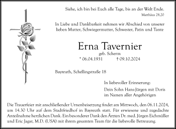 Anzeige von Erna Tavernier von Nordbayerischer Kurier