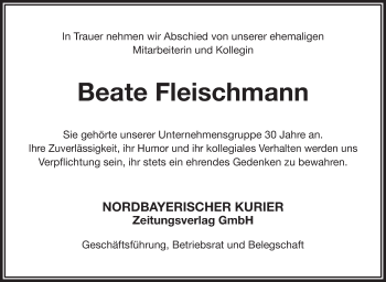 Anzeige von Beate Fleischmann von Nordbayerischer Kurier