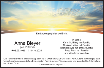 Anzeige von Anna Bleyer von Nordbayerischer Kurier