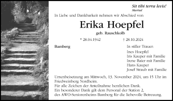 Anzeige von Erika Hoepfel von Nordbayerischer Kurier