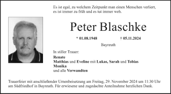 Anzeige von Peter Blaschke von Nordbayerischer Kurier