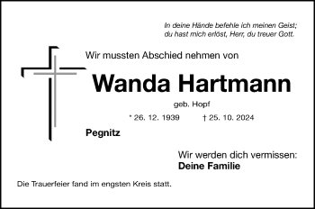 Anzeige von Wanda Hartmann von Nordbayerischer Kurier