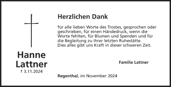 Anzeige von Hanne Lattner von Nordbayerischer Kurier