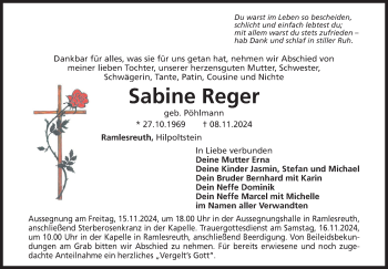 Anzeige von Reger Sabine von Nordbayerischer Kurier