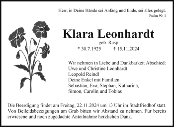 Anzeige von Klara Leonhardt von Nordbayerischer Kurier