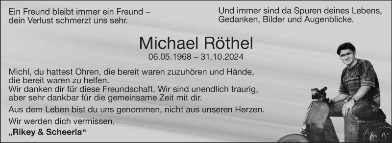  Traueranzeige für Michael Röthel vom 23.11.2024 aus Nordbayerischer Kurier