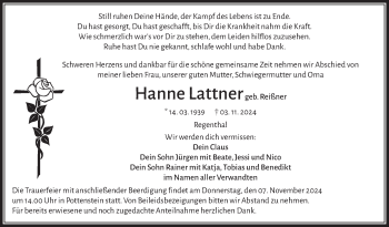 Anzeige von Hanne Lattner von Nordbayerischer Kurier