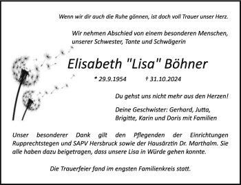 Anzeige von Elisabeth Böhner von Nordbayerischer Kurier