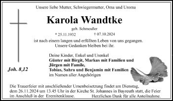 Anzeige von Karola Wandtke von Nordbayerischer Kurier