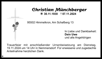 Anzeige von Christian Münchberger von Nordbayerischer Kurier