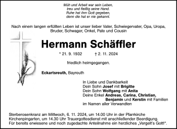 Anzeige von Hermann Schäffler von Nordbayerischer Kurier