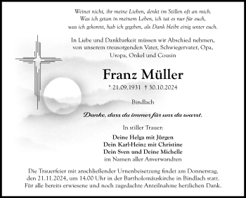 Anzeige von Franz Müller von Nordbayerischer Kurier