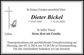 Anzeige von Dieter Bickel von Nordbayerischer Kurier