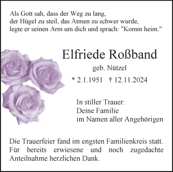 Anzeige von Elfriede Roßband von Nordbayerischer Kurier